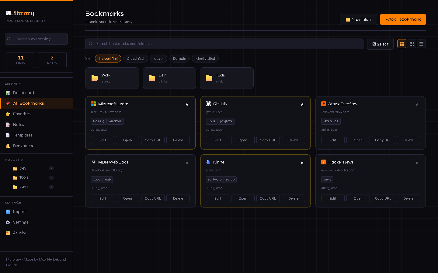 MLibrary Interface — Bookmarks & Notes Manager