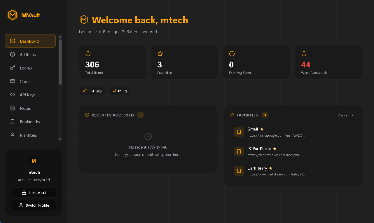 MVault Interface — Secure Password Manager